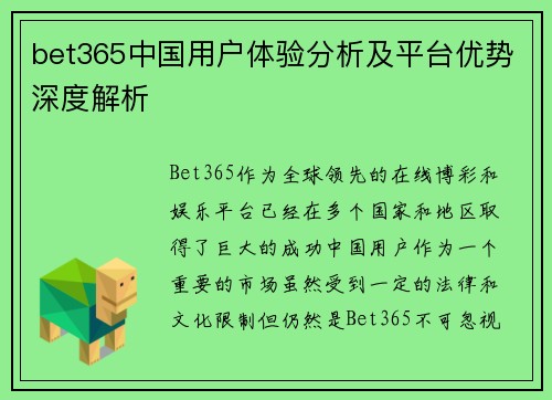 bet365中国用户体验分析及平台优势深度解析